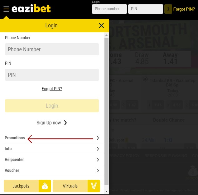 EaziBet Sign up